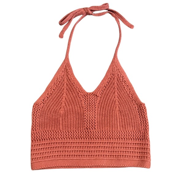 aerie Tops - Aerie Crochet Crop Halter Tank Top Women Sz S Boho‎ Beach Festival Rust Orange